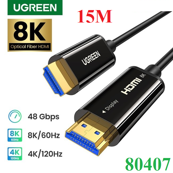 Cáp HDMI 2.1 sợi quang lõi đồng 15m hỗ trợ 8K/60Hz, 4K/120Hz  Ugreen 80407