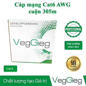 Cáp mạng Cat6 UTP Veggieg 24AWG hàng chính hãng