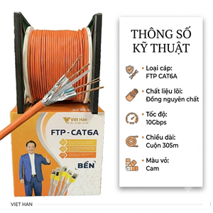 Cáp mạng CAT6A FTP Việt Hàn lõi đồng 23AWG 10Gb 305m cam