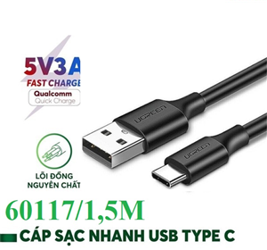 Cáp sạc, dữ liệu USB Type-A 2.0 sang USB Type-C dài 1,5M Ugreen 60117 chính hãng