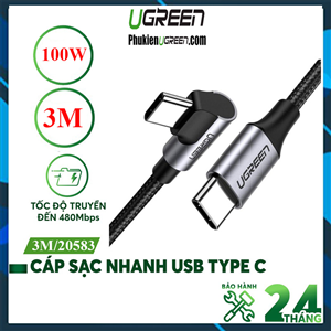 Cáp sạc nhanh 20W đầu USB 2.0 sang USB Type-C, cáp Ugreen 20538 chính hãng, cáp sạc chất lượng cao