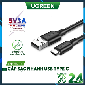 Cáp sạc nhanh 20W đầu USB 2.0 sang USB Type-C, cáp Ugreen 60118 chính hãng, cáp sạc chất lượng cao