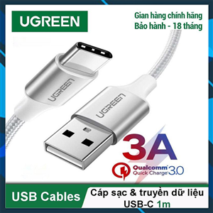 Cáp sạc nhanh 20W đầu USB 2.0 sang USB Type-C, cáp Ugreen 60130 chính hãng, cáp sạc chất lượng cao