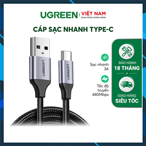 Cáp sạc nhanh 20W đầuUSB 2.0 sang USB Type-C, cáp Ugreen 60125 chính hãng, cáp sạc chất lượng cao