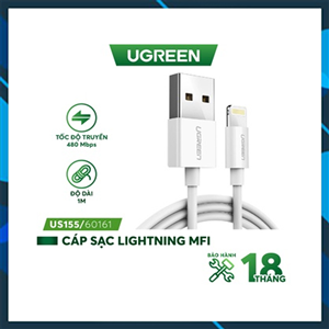 Cáp USB 2.4A sang Lightning UGREEN sạc nhanh truyền dữ liệu dài 1M Ugreen 60161 cao cấp