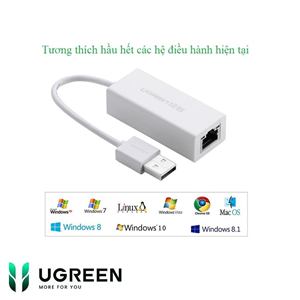 Cáp USB to Lan 2.0 cho Macbook, pc, laptop hỗ trợ Ethernet chính hãng Ugreen 20253 (Màu trắng)