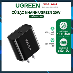 Củ sạc nhanh Ugreen 50799 PD 20W + cáp USB type C ra Lightning MFI cho iPhone màu đen CD137
