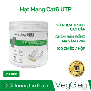 Đầu bấm,Hạt mạng RJ45 CAT6 VegGieg V-E008 chân đồng chuẩn tốc độ gigabit 10/100/1000