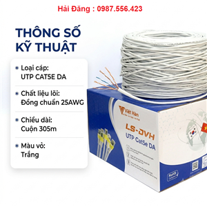 Dây cáp mạng UTP CAT5E Lõi  đồng chuẩn 25AWG Việt Hàn