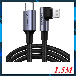 Dây cáp UGREEN bện nylon dạng góc 90 độ MFI cổng USB-C sang Lightning dài 1,5m US305 60764