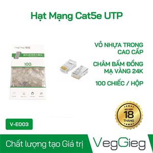 Đầu bấm, Hạt Mạng RJ45 CAT5e Veggieg V-E003 Chất Lượng Cao, Tốc Độ 1Gbps