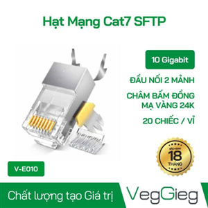 Hạt Mạng RJ45 CAT7 Veggieg V-E010 - Đầu Bấm Cao Cấp, Hỗ Trợ Tốc Độ 10Gbps chính hãng