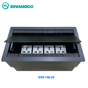 Hộp Ổ Cắm Âm Bàn STS-7B/4F Sinoamigo - Nắp Lật 2 Bên, Màu Bạc Cao Cấp, Lắp Bàn Họp & Giám Đốc