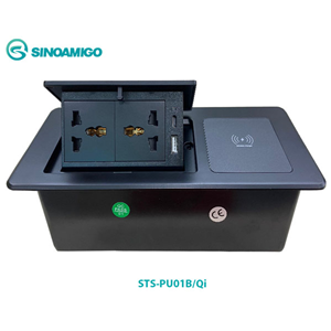 Hộp Ổ Điện Âm Bàn Sinoamigo STS-PU01B/QI - Nắp Bật, Màu Đen, Tích Hợp Sạc Không Dây Qi Cao Cấp