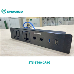 Hộp Ổ Điện Âm Bàn Sinoamigo STS-ST60-2F5G - Dài 60cm, 2 Ổ Điện & 5 Cổng Kết Nối, Cao Cấp Cho Văn Phò