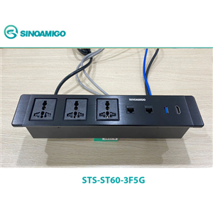 Hộp Ổ Điện Âm Bàn Sinoamigo STS-ST60-3F5G - Dài 60cm, Nắp Trượt, 3 Ổ Điện & 5 Cổng Dữ Liệu
