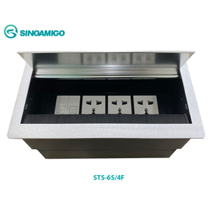Hộp Ổ Điện Âm Bàn STS-6S/F4 Sinoamigo - Nắp Lật 2 Bên, 4 Module, Hợp Kim Nhôm Cao Cấp