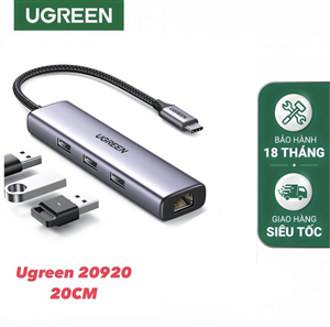 Hub Chia USB Type-C Ugreen 20920 | 3 USB 3.0 + LAN RJ45 Cao Cấp