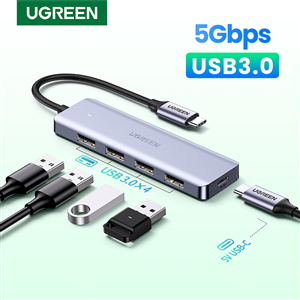 Hub chuyển đổi đầu nối từ USB Type-C sang 4 cổng UBB 3.0+ 1 Cổng sạc nhanh Type C Ugreen 70336
