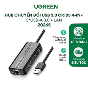 Hub USB 3.0 UGREEN CR103 - 3 Cổng USB + LAN Gigabit, Tốc Độ Cao, Tương Thích Laptop & MacBook