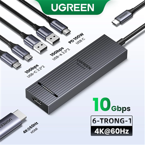 Hub USB type-c Ugreen 6-in-1 USB-C Dock 4K60Hz USB 3.2 Gen2 10Gbps cho iPad Air M2, MacBook M1/M2/M3