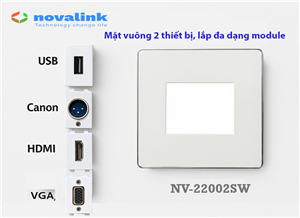 Mặt nạ wallplate vuông 2 ( đôi ) dùng cho nhân mạng, thoại, HDMI, USB Novalink NV-22002SW