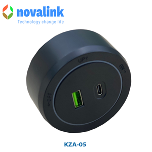 Ổ cắm sạc 30W gồm 1 USB type A, 1 USB type C viền nhôm đèn led NovaLink
