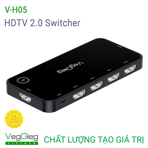 Switch HDMI 2.0 5 in 1 out VegGieg V-HD05 chính hãng - Giải pháp kết nối 5 thiết bị ra 1 màn hình hi