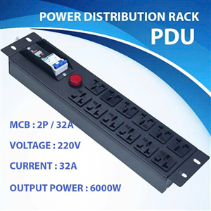 Thanh Nguồn Đa Năng 12 Ổ Cắm 3 Chân 2 Hàng 2P/32A 220V - Công Suất 6000W, Có Aptomat & Đèn Cảnh Báo