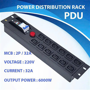 Thanh Nguồn Đa Năng 12 Ổ Cắm C13 2 Hàng- 2P/32A - 220V/6000W - Có Aptomat & Đèn Cảnh Báo