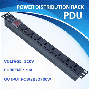 Thanh Nguồn PDU Đa Năng 8 Ổ Cắm 3 Chân 2P/32A - 220V/3200W, Có Đèn Cảnh Báo An Toàn