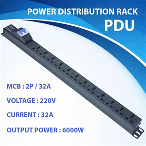 Thanh Nguồn PDU Đa Năng 12 Ổ Cắm 3 Chân 2P/32A - 220V/6000W, Tích Hợp Aptomat An Toàn