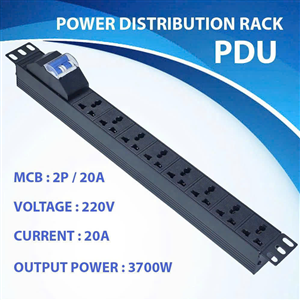 Thanh Nguồn PDU Đa Năng 8 Ổ Cắm 3 Chân 2P/32A - 220V/3200W, Tích Hợp Aptomat An Toàn