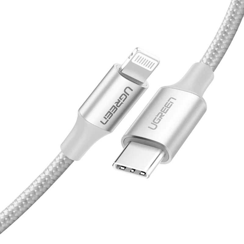 Cáp UGREEN 70524 USB-C to Lightning 1.5m (Bạc) - Sạc Nhanh PD 20W, Vỏ Nhôm Bện Cao Cấp, Bền Bỉ