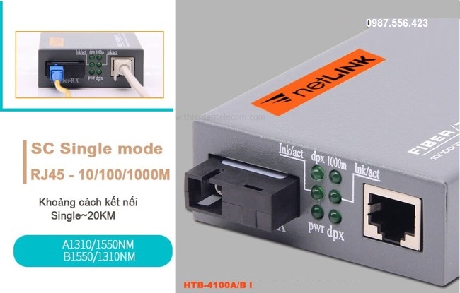 Thiết bị chuyển đổi quang điện 10/100/1000 Mbps NETLINK HTB-4100A