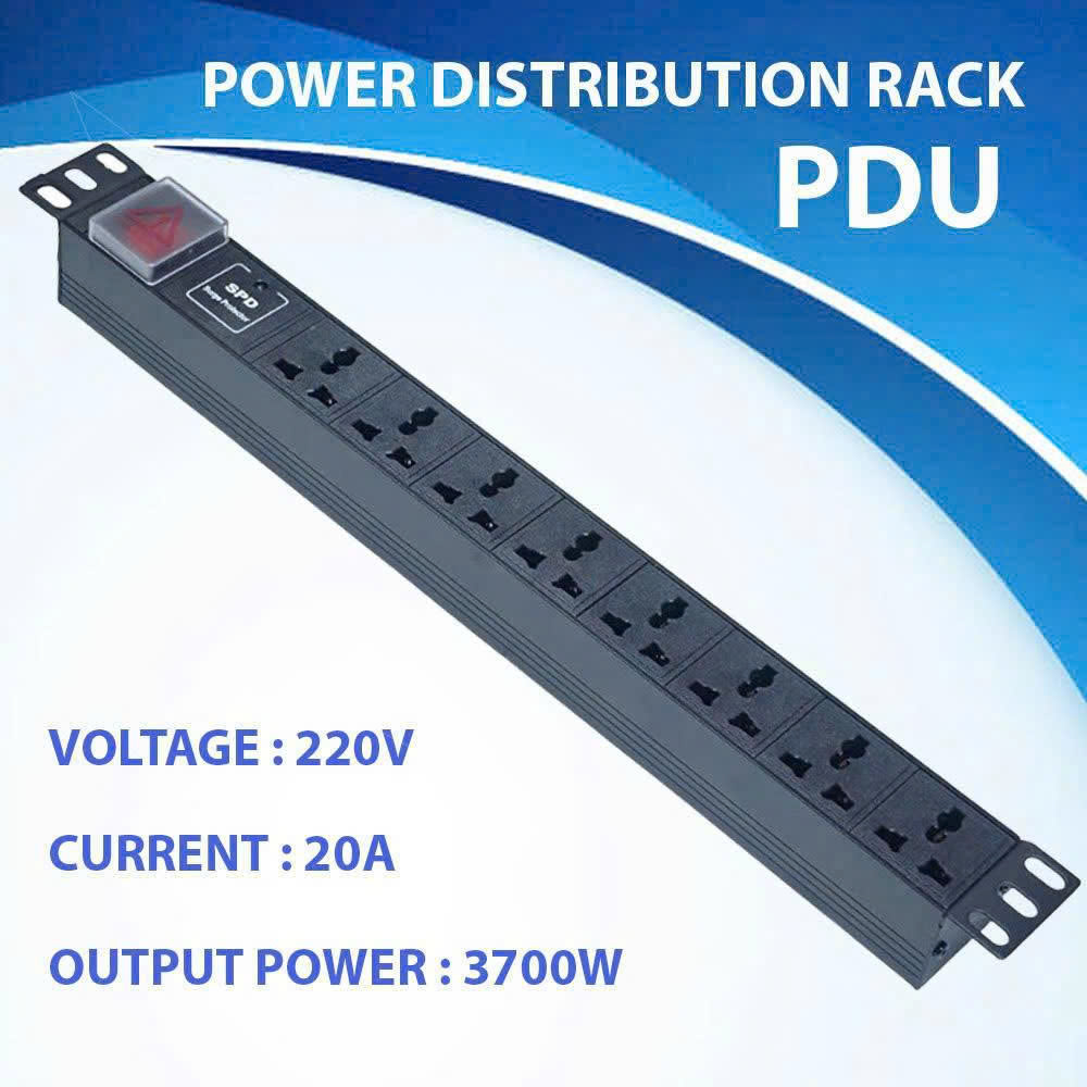 Thanh Nguồn PDU Đa Năng 12 Ổ Cắm 3 Chân 2P/32A - 220V/3200W, Có Đèn Cảnh Báo An Toàn